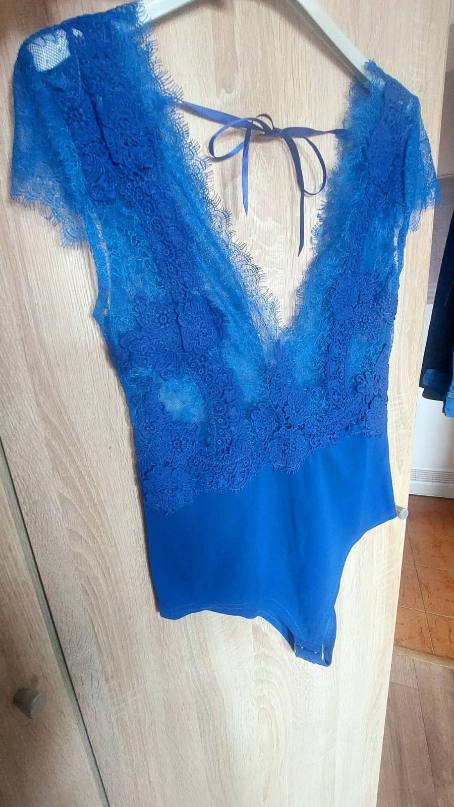 Body damskie koronkowe s/m chabrowy