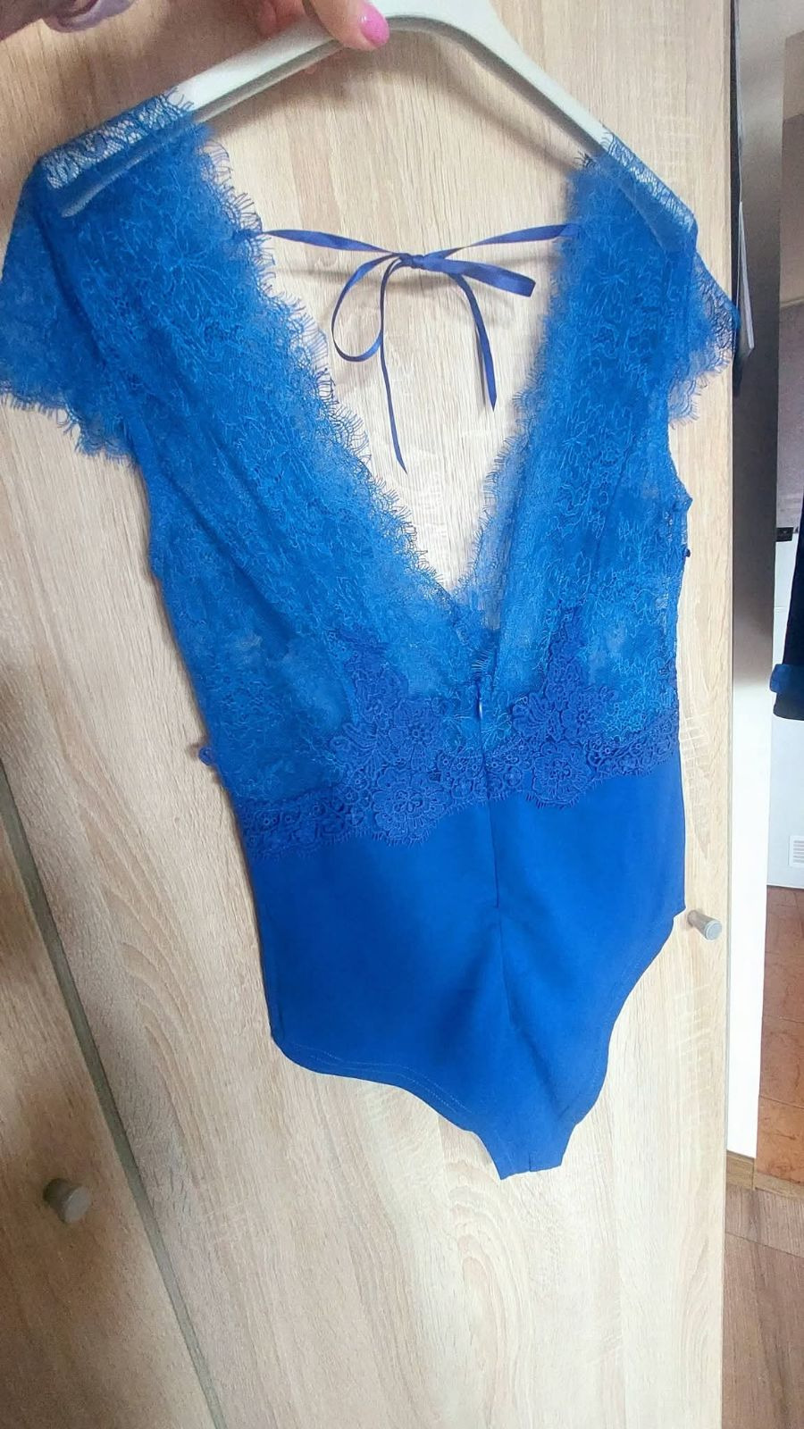 Body damskie koronkowe s/m chabrowy
