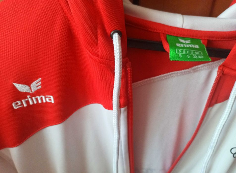 Bluza sportowa z kapturem damska biało - czerwona r. L