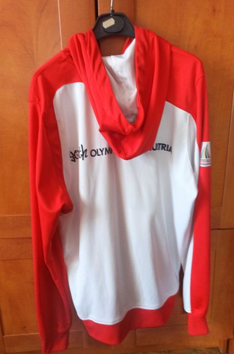 Bluza sportowa z kapturem damska biało - czerwona r. L