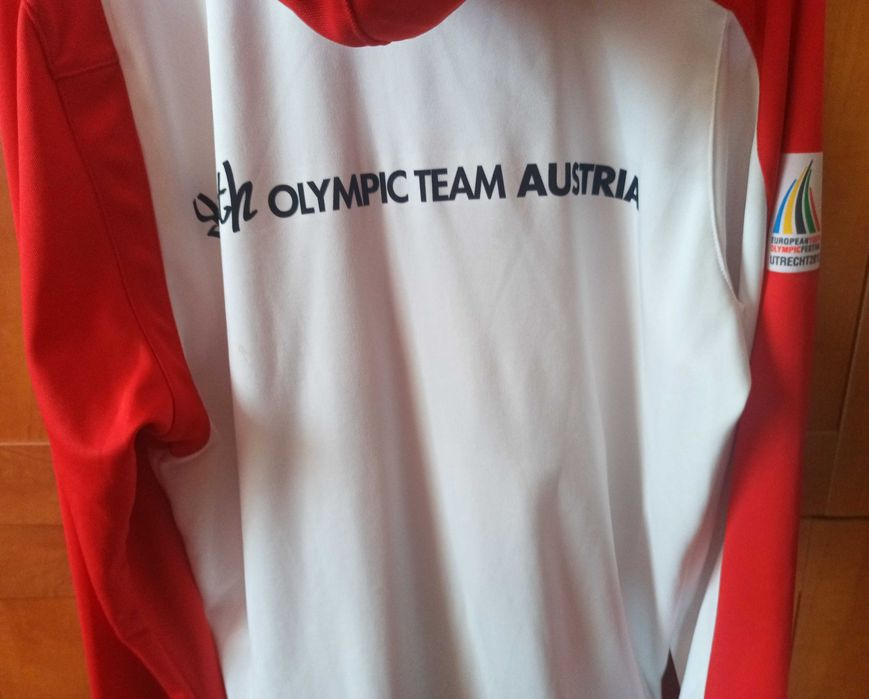 Bluza sportowa z kapturem damska biało - czerwona r. L