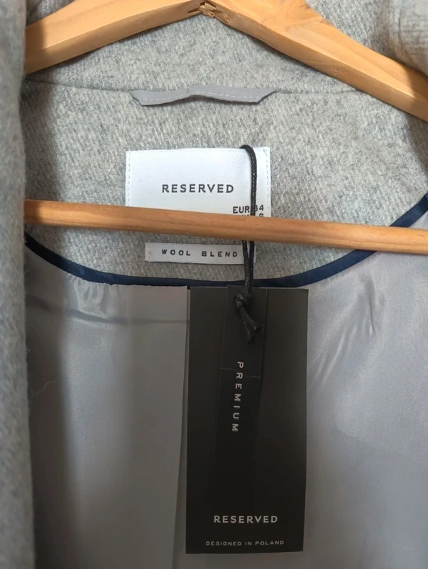Płaszcz z wełną Premium Quality Reserved r. 34 / XS / 6, Wool Blend